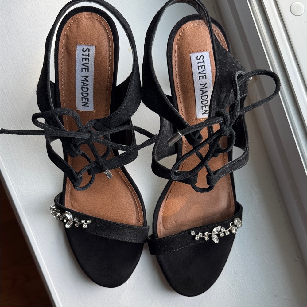 Steve Madden Black Heeled Sandals with Rhinestones